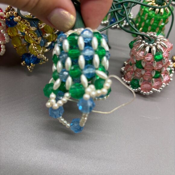 Vintage Beaded Bell Christmas Lights Covers 20 w/ Strand Flower Bulbs Parts READ - Picture 5 of 6